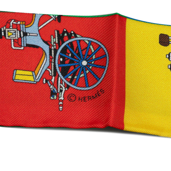 エルメス ツイリー 馬車 スカーフ レッド ブルー マルチカラー シルク レディース HERMES 【中古】