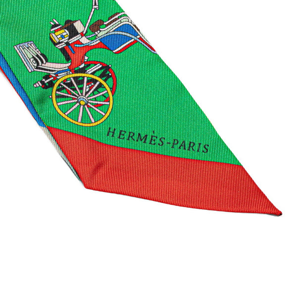 エルメス ツイリー 馬車 スカーフ レッド ブルー マルチカラー シルク レディース HERMES 【中古】