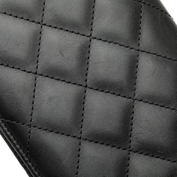 シャネル カンボンライン ココマーク 長財布 A26717 ブラック ピンク ラムスキン エナメル レディース CHANEL 【中古】