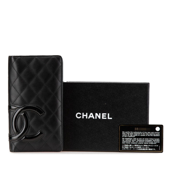 シャネル カンボンライン ココマーク 長財布 A26717 ブラック ピンク ラムスキン エナメル レディース CHANEL 【中古】