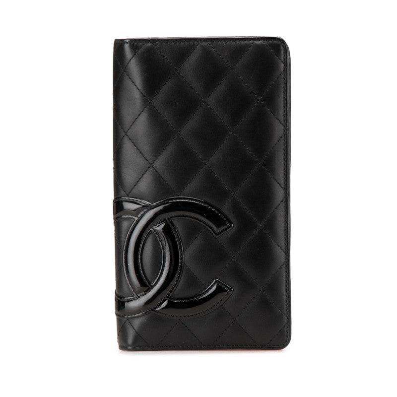 シャネル カンボンライン ココマーク 長財布 A26717 ブラック ピンク ラムスキン エナメル レディース CHANEL 【中古】