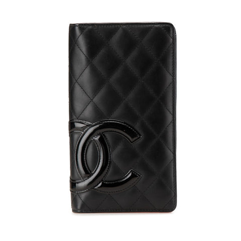 シャネル カンボンライン ココマーク 長財布 A26717 ブラック ピンク ラムスキン エナメル レディース CHANEL 【中古】