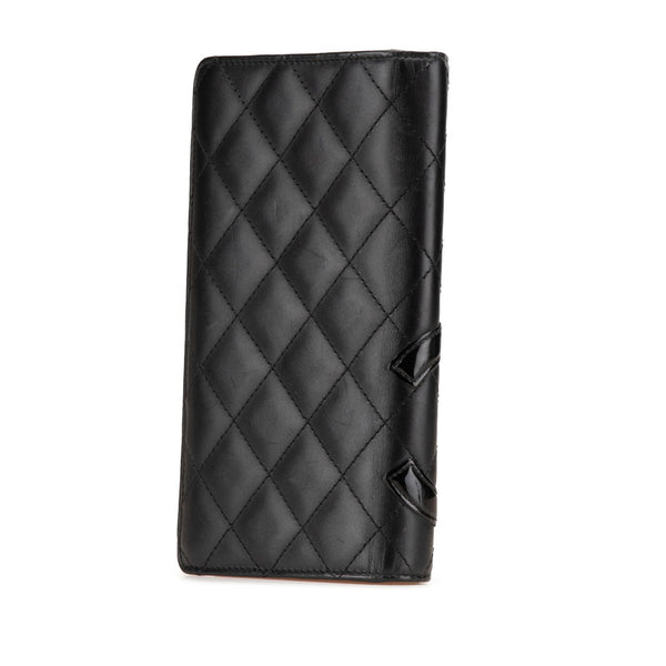 シャネル カンボンライン ココマーク 長財布 A26717 ブラック ピンク ラムスキン エナメル レディース CHANEL 【中古】