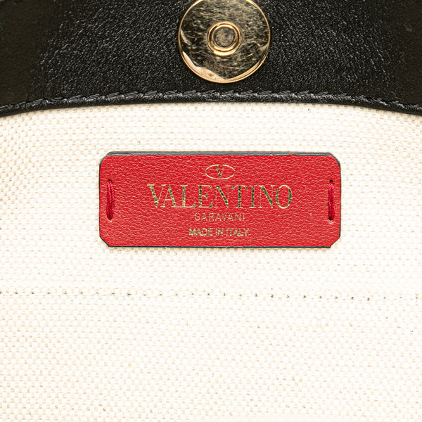 ヴァレンティノ VLTN ロックスタッズ ハンドバッグ トートバッグ ホワイト ブラック キャンバス レディース VALENTINO 【中古】