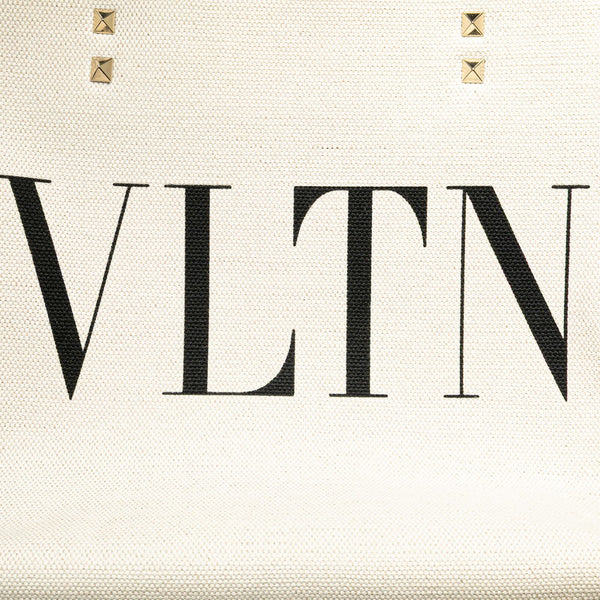 ヴァレンティノ VLTN ロックスタッズ ハンドバッグ トートバッグ ホワイト ブラック キャンバス レディース VALENTINO 【中古】