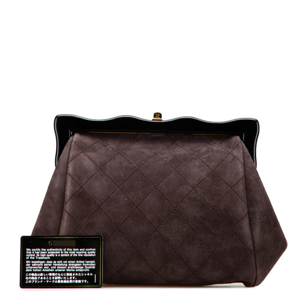 シャネル キルティング ココマーク がま口 クラッチバッグ ブラウン ブラック スウェード レディース CHANEL 【中古】