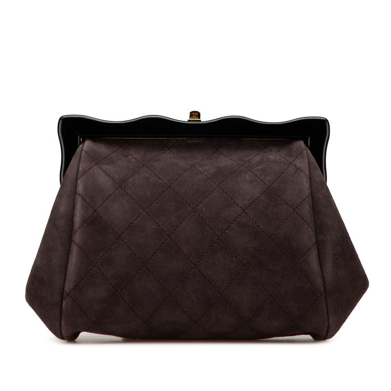 シャネル キルティング ココマーク がま口 クラッチバッグ ブラウン ブラック スウェード レディース CHANEL 【中古】