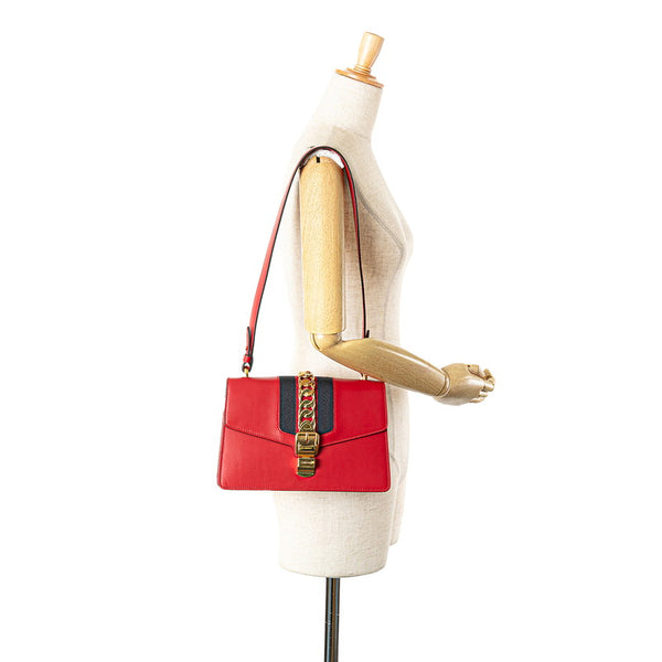 グッチ シルヴィ ワンショルダーバッグ 421882 レッド レザー レディース GUCCI 【中古】