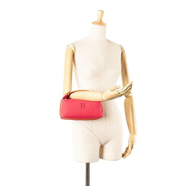 エルメス ブリッド ア ブラックPM ハンドバッグ ポーチ ハイビスカス ピンク コットン レディース HERMES 【中古】