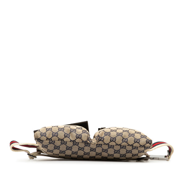 グッチ GGキャンバス ボディバッグ ウエストバッグ 28566 ベージュ ネイビー キャンバス レザー レディース GUCCI 【中古】