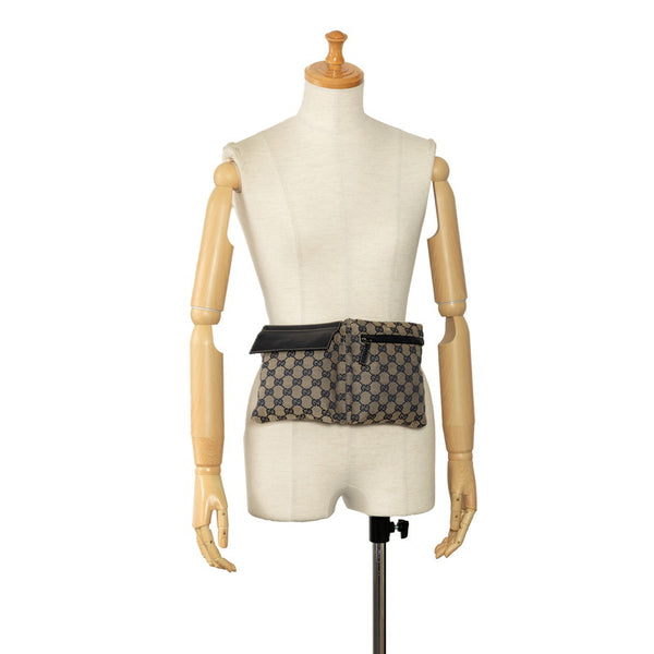 グッチ GGキャンバス ボディバッグ ウエストバッグ 28566 ベージュ ネイビー キャンバス レザー レディース GUCCI 【中古】