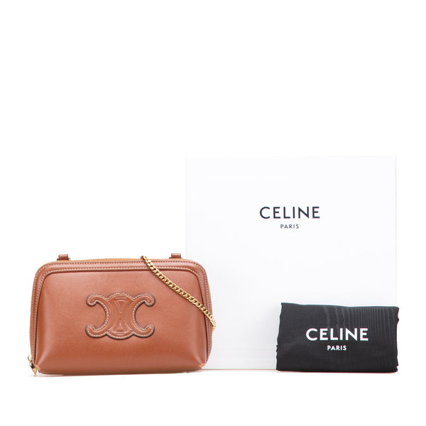 セリーヌ キュイル トリオンフ チェーン ショルダーバッグ ブラウン レザー レディース CELINE 【中古】