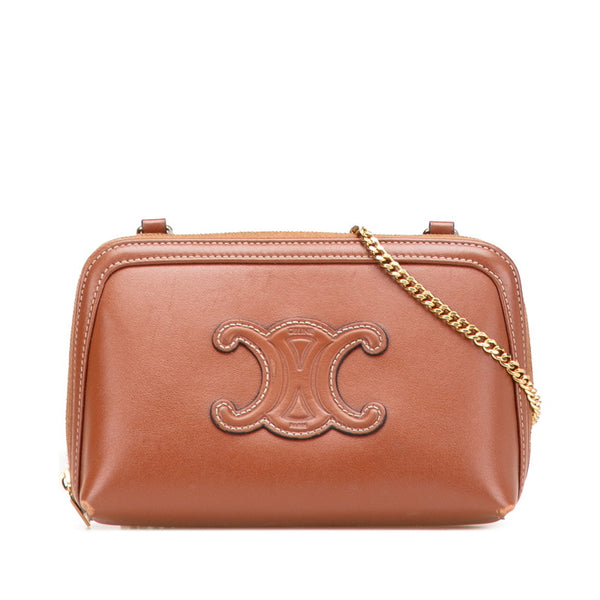 セリーヌ キュイル トリオンフ チェーン ショルダーバッグ ブラウン レザー レディース CELINE 【中古】