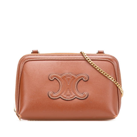 セリーヌ キュイル トリオンフ チェーン ショルダーバッグ ブラウン レザー レディース CELINE 【中古】