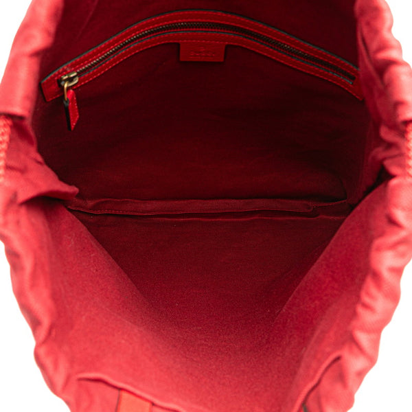 グッチ プリント ミディアム ドローストリング ナップサック 473872 レッド ホワイト マルチカラー キャンバス レザー レディース GUCCI 【中古】