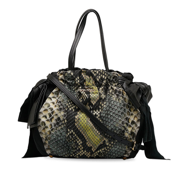 プラダ テスート リボン ハンドバッグ ショルダーバッグ 2WAY ブラック マルチカラー ナイロン レザー レディース PRADA 【中古】