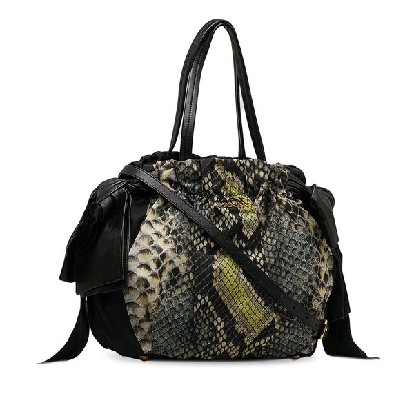 プラダ テスート リボン ハンドバッグ ショルダーバッグ 2WAY ブラック マルチカラー ナイロン レザー レディース PRADA 【中古】