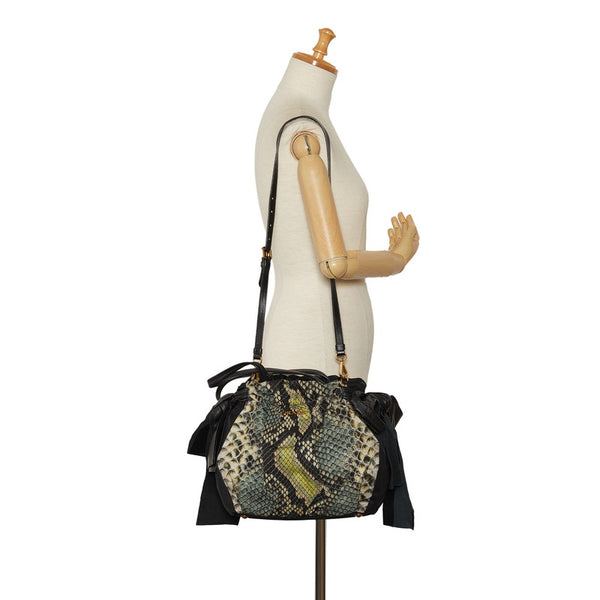 プラダ テスート リボン ハンドバッグ ショルダーバッグ 2WAY ブラック マルチカラー ナイロン レザー レディース PRADA 【中古】