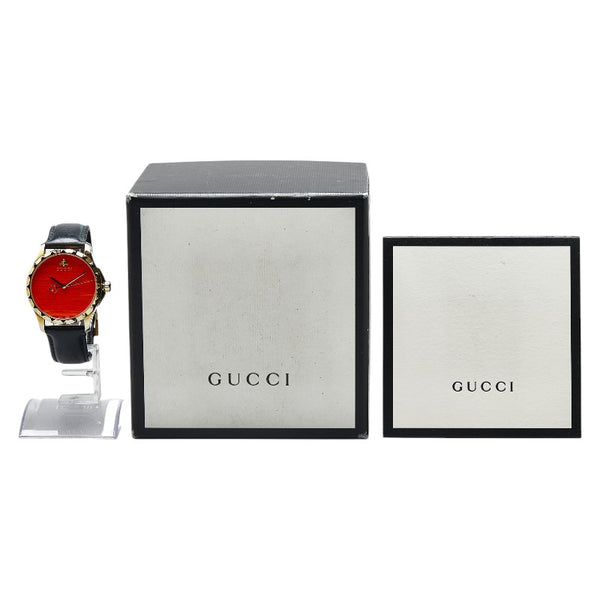 グッチ Gタイムレス 腕時計 126.4 クオーツ レッド文字盤 ステンレススチール レザー レディース GUCCI 【中古】