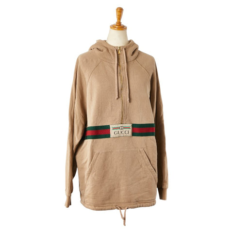 グッチ ウェブストライプ ハーフジップ パーカー サイズ:S 644656 ベージュ コットン メンズ GUCCI 【中古】