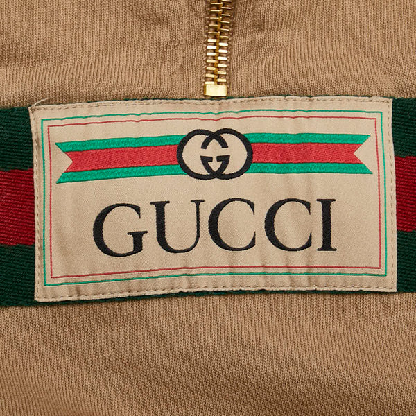 グッチ ウェブストライプ ハーフジップ パーカー サイズ:S 644656 ベージュ コットン メンズ GUCCI 【中古】