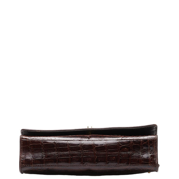 シャネル クロコダイル ココマーク チェーンショルダーバッグ ブラウン ゴールド レザー レディース CHANEL 【中古】