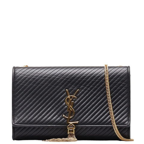 サンローラン クラシック ケイト タッセル チェーン ショルダーバッグ ブラック ゴールド レザー レディース SAINT LAURENT 【中古】