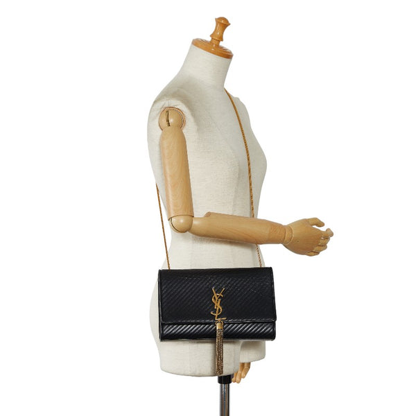 サンローラン クラシック ケイト タッセル チェーン ショルダーバッグ ブラック ゴールド レザー レディース SAINT LAURENT 【中古】