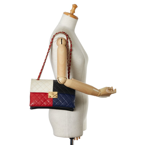 シャネル ココマーク チェーン ショルダーバッグ ブラック レッド マルチカラー ラムスキン レディース CHANEL 【中古】