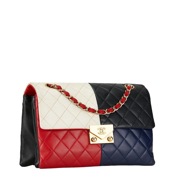 シャネル ココマーク チェーン ショルダーバッグ ブラック レッド マルチカラー ラムスキン レディース CHANEL 【中古】