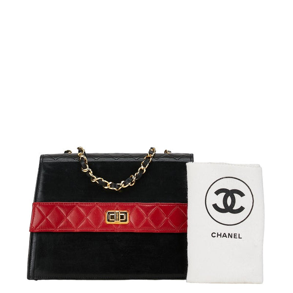 シャネル ココマーク バイカラー チェーン ショルダーバッグ ブラック レッド ゴールド レザー レディース CHANEL 【中古】