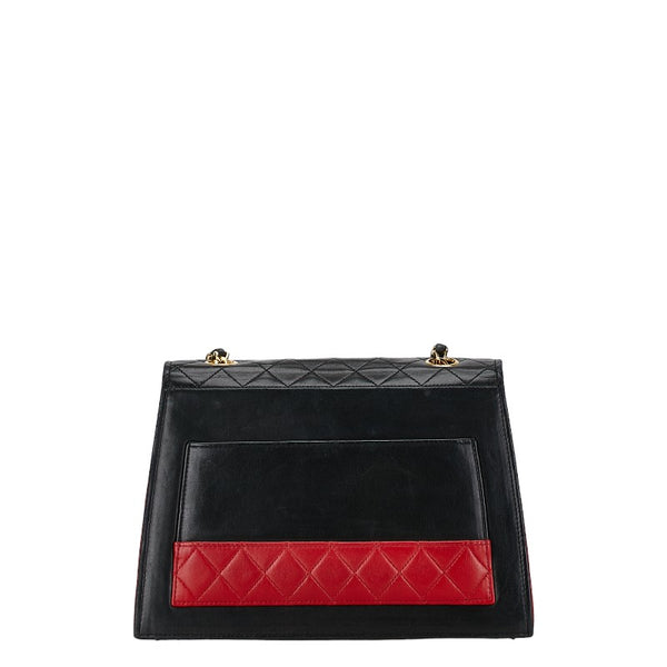 シャネル ココマーク バイカラー チェーン ショルダーバッグ ブラック レッド ゴールド レザー レディース CHANEL 【中古】