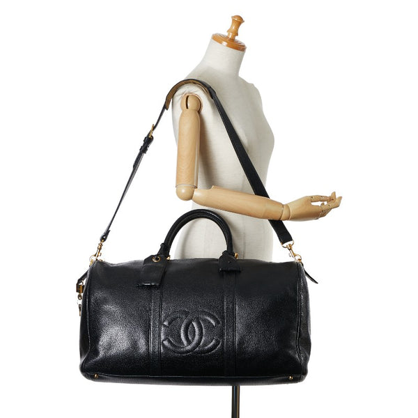 シャネル ココマーク ボストンバッグ トラベルバッグ ブラック ゴールド レザー レディース CHANEL 【中古】