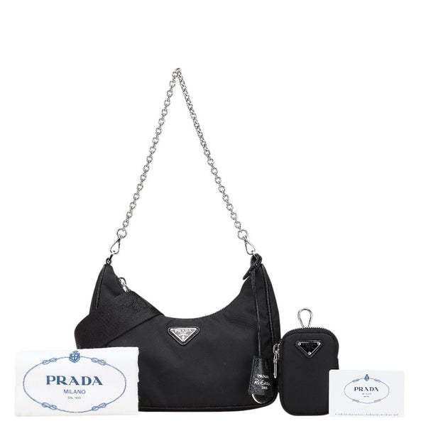 プラダ 三角ロゴプレート ハンドバッグ ショルダーバッグ 2WAY 1BH204 ブラック ナイロン レディース PRADA 【中古】