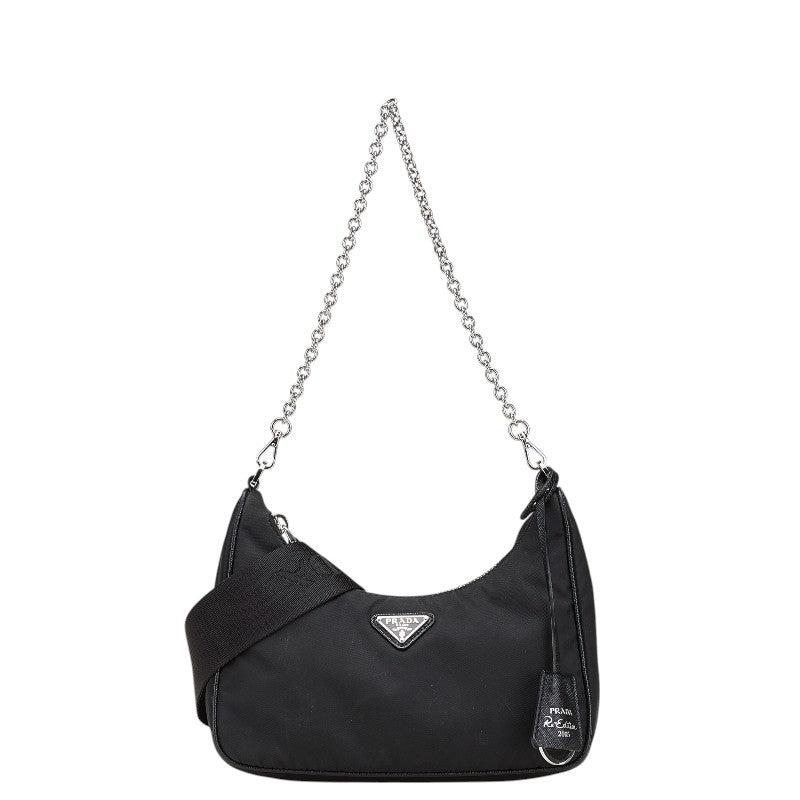 プラダ 三角ロゴプレート ハンドバッグ ショルダーバッグ 2WAY 1BH204 ブラック ナイロン レディース PRADA 【中古】