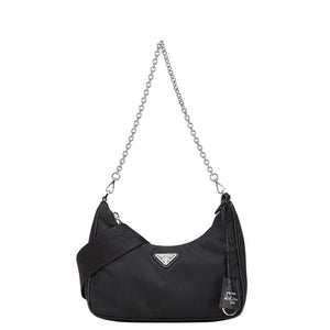 プラダ 三角ロゴプレート ハンドバッグ ショルダーバッグ 2WAY 1BH204 ブラック ナイロン レディース PRADA 【中古】