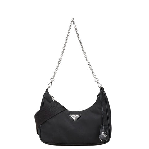 プラダ 三角ロゴプレート ハンドバッグ ショルダーバッグ 2WAY 1BH204 ブラック ナイロン レディース PRADA 【中古】