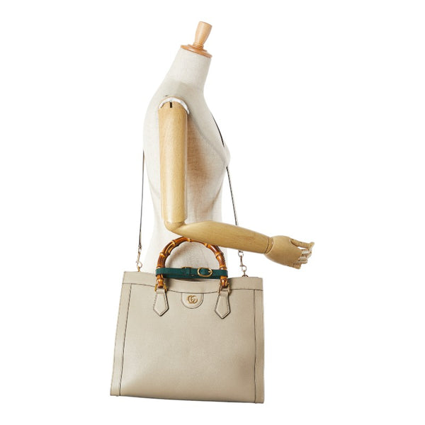 グッチ バンブー ダイアナ ミディアム ハンドバッグ ショルダーバッグ 2WAY 655658 ベージュ グリーン レザー レディース GUCCI 【中古】
