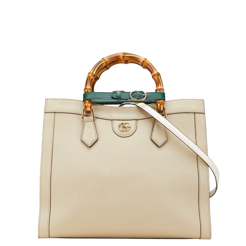 グッチ バンブー ダイアナ ミディアム ハンドバッグ ショルダーバッグ 2WAY 655658 ベージュ グリーン レザー レディース GUCCI 【中古】