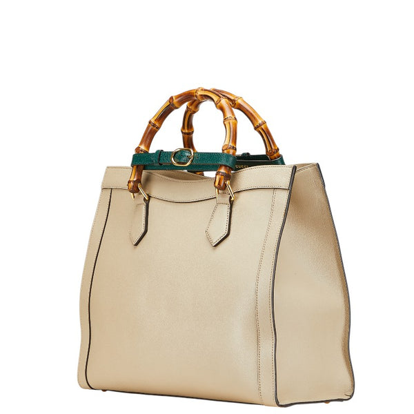 グッチ バンブー ダイアナ ミディアム ハンドバッグ ショルダーバッグ 2WAY 655658 ベージュ グリーン レザー レディース GUCCI 【中古】