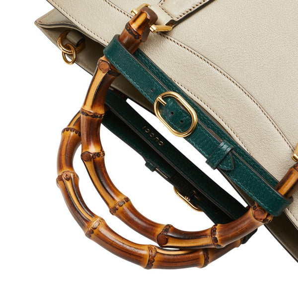 グッチ バンブー ダイアナ ミディアム ハンドバッグ ショルダーバッグ 2WAY 655658 ベージュ グリーン レザー レディース GUCCI 【中古】