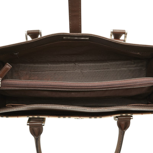 バーバリー ノバチェック ハンドバッグ ベージュ ブラウン キャンバス レザー レディース BURBERRY 【中古】