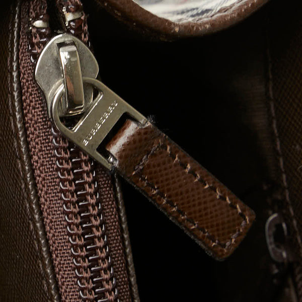 バーバリー ノバチェック ハンドバッグ ベージュ ブラウン キャンバス レザー レディース BURBERRY 【中古】