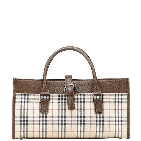 バーバリー ノバチェック ハンドバッグ ベージュ ブラウン キャンバス レザー レディース BURBERRY 【中古】
