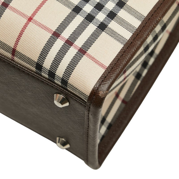 バーバリー ノバチェック ハンドバッグ ベージュ ブラウン キャンバス レザー レディース BURBERRY 【中古】