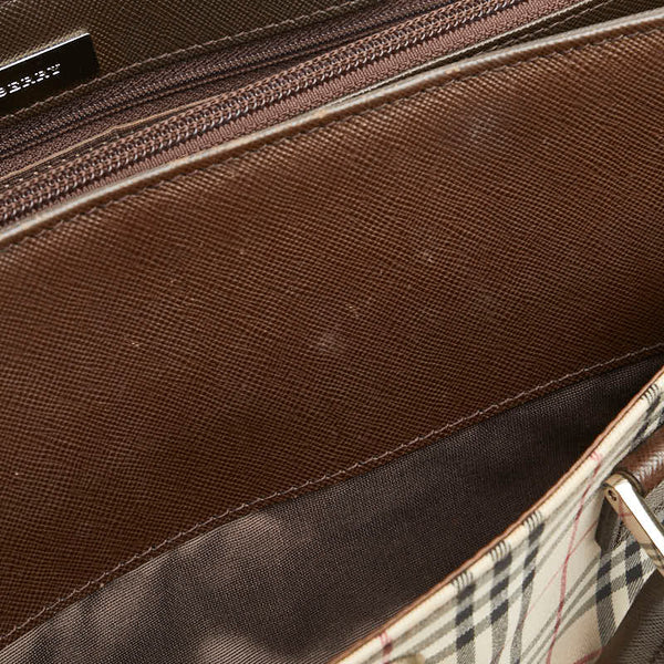 バーバリー ノバチェック ハンドバッグ ベージュ ブラウン キャンバス レザー レディース BURBERRY 【中古】