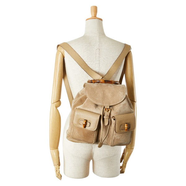 グッチ バンブー リュック バックパック 003 2058 0016 ベージュ スウェード レザー レディース GUCCI 【中古】