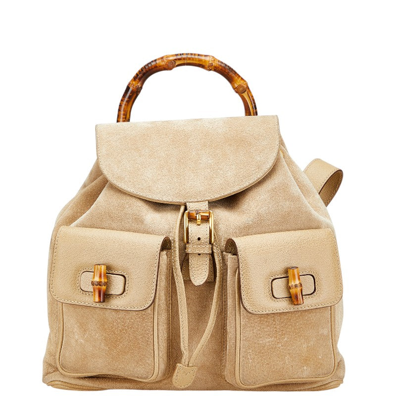 グッチ バンブー リュック バックパック 003 2058 0016 ベージュ スウェード レザー レディース GUCCI 【中古】