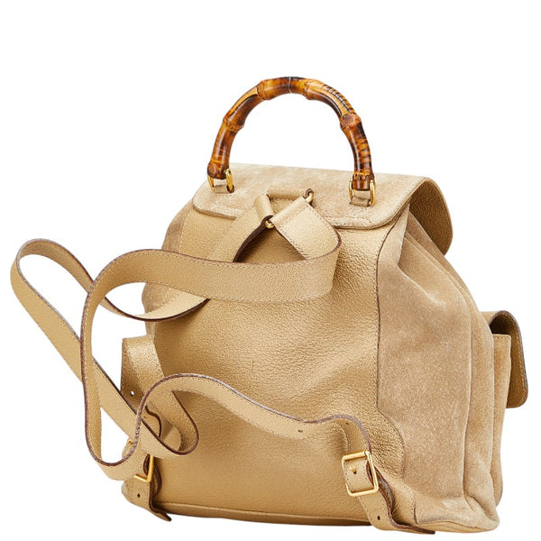 グッチ バンブー リュック バックパック 003 2058 0016 ベージュ スウェード レザー レディース GUCCI 【中古】