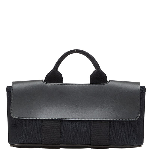 エルメス ヴァルパライソ ロングPM ハンドバッグ ブラック トワルシェブロン レザー レディース HERMES 【中古】